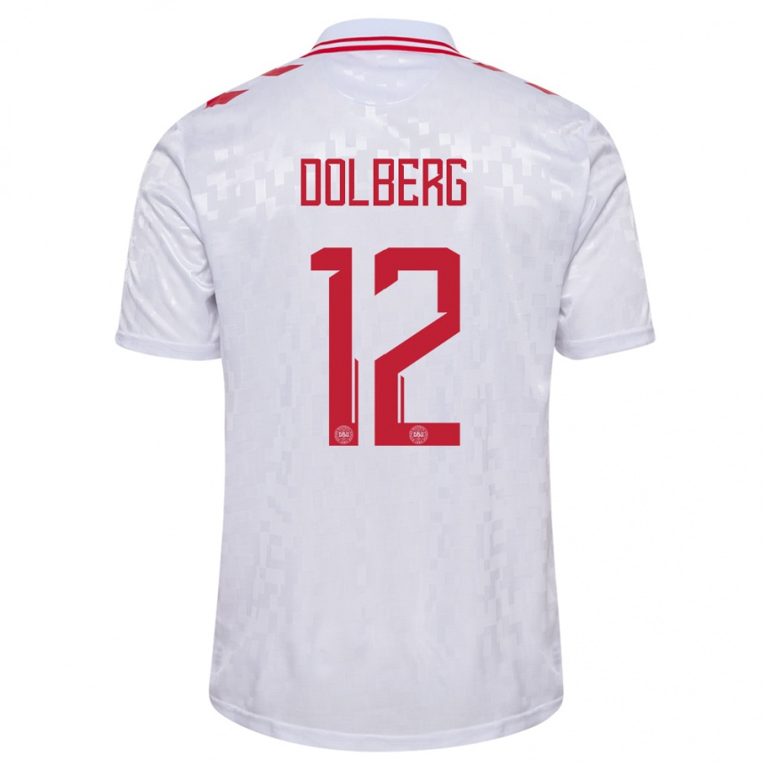 Niño Fútbol Camiseta Dinamarca Kasper Dolberg #12 Blanco 2ª Equipación 24-26 Argentina