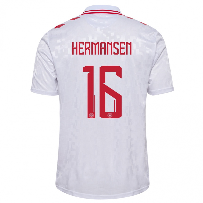 Niño Fútbol Camiseta Dinamarca Mads Hermansen #16 Blanco 2ª Equipación 24-26 Argentina