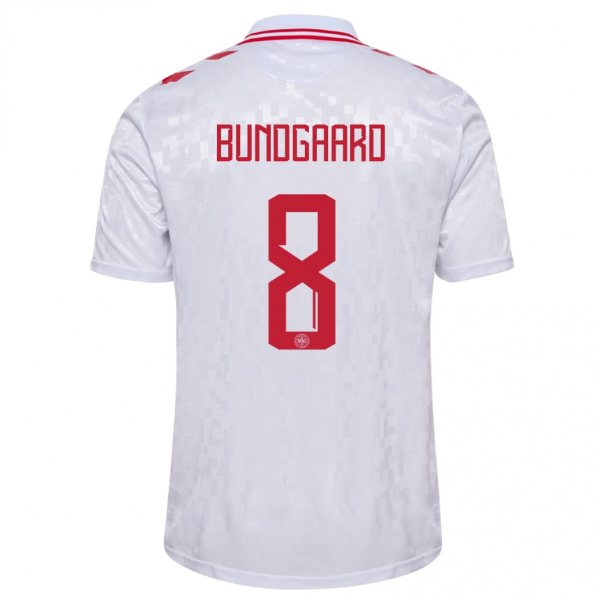 Niño Fútbol Camiseta Dinamarca Filip Bundgaard #8 Blanco 2ª Equipación 24-26 Argentina