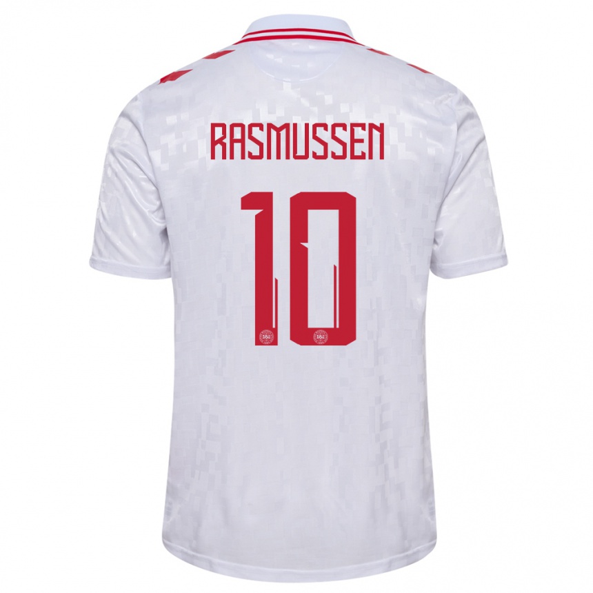 Niño Fútbol Camiseta Dinamarca Christian Rasmussen #10 Blanco 2ª Equipación 24-26 Argentina