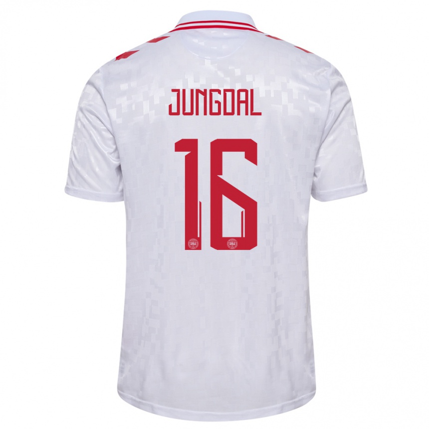 Niño Fútbol Camiseta Dinamarca Andreas Jungdal #16 Blanco 2ª Equipación 24-26 Argentina