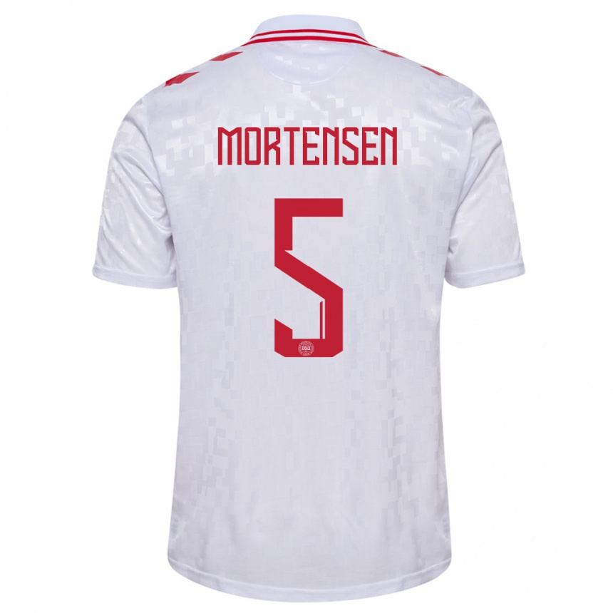 Niño Fútbol Camiseta Dinamarca Gustav Mortensen #5 Blanco 2ª Equipación 24-26 Argentina