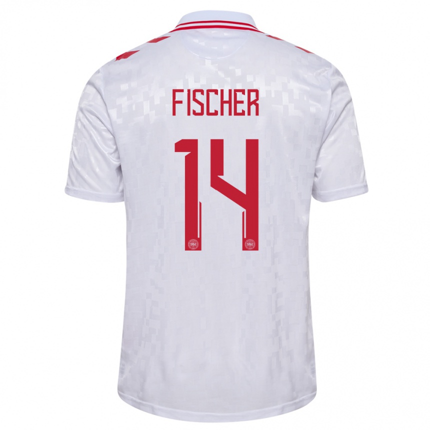 Niño Fútbol Camiseta Dinamarca Mikkel Fischer #14 Blanco 2ª Equipación 24-26 Argentina