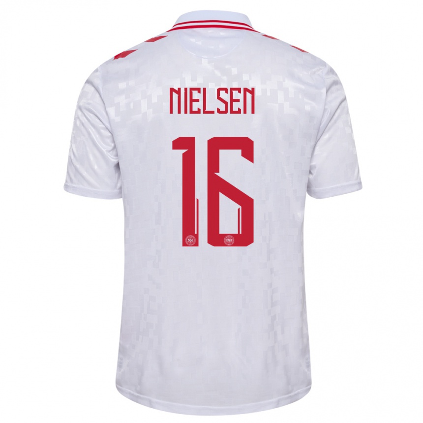 Niño Fútbol Camiseta Dinamarca Magnus Nielsen #16 Blanco 2ª Equipación 24-26 Argentina