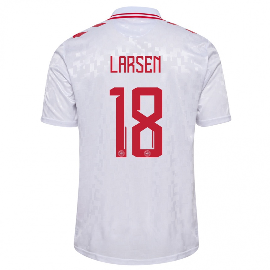 Niño Fútbol Camiseta Dinamarca Lukas Larsen #18 Blanco 2ª Equipación 24-26 Argentina