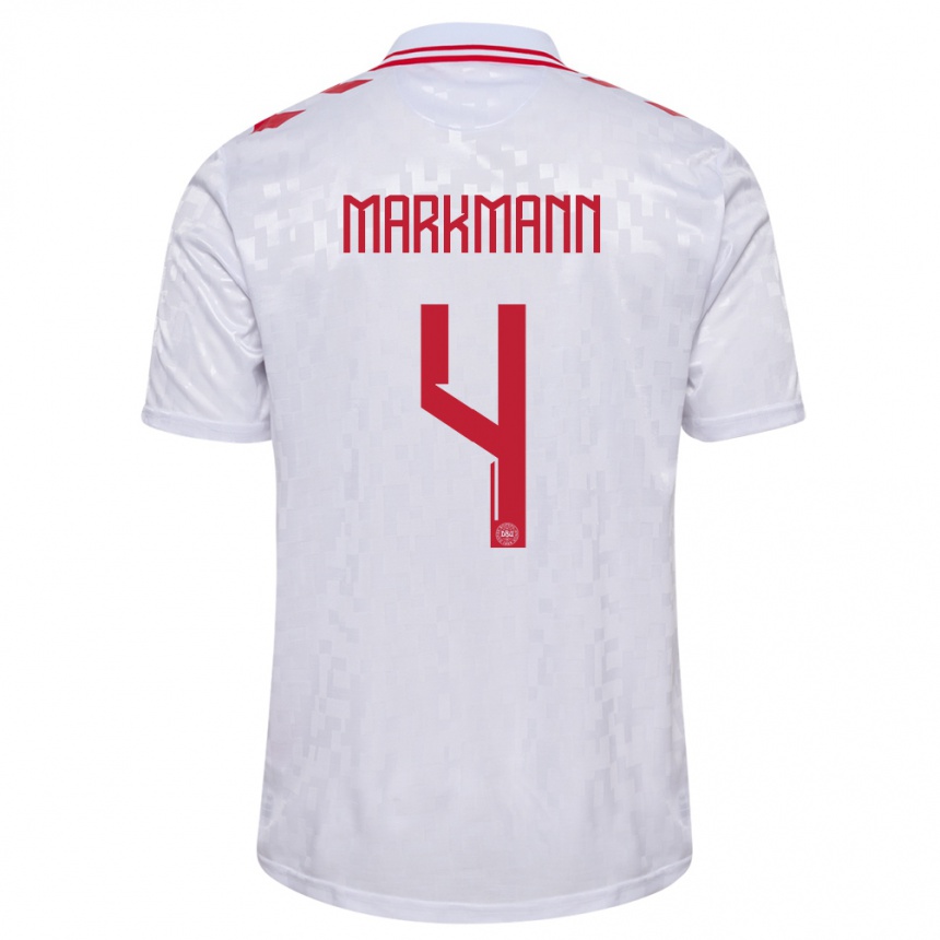 Niño Fútbol Camiseta Dinamarca Noah Markmann #4 Blanco 2ª Equipación 24-26 Argentina