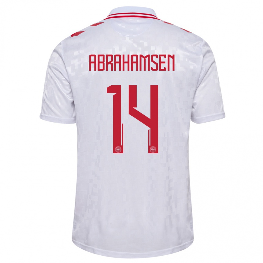 Niño Fútbol Camiseta Dinamarca Mads Abrahamsen #14 Blanco 2ª Equipación 24-26 Argentina