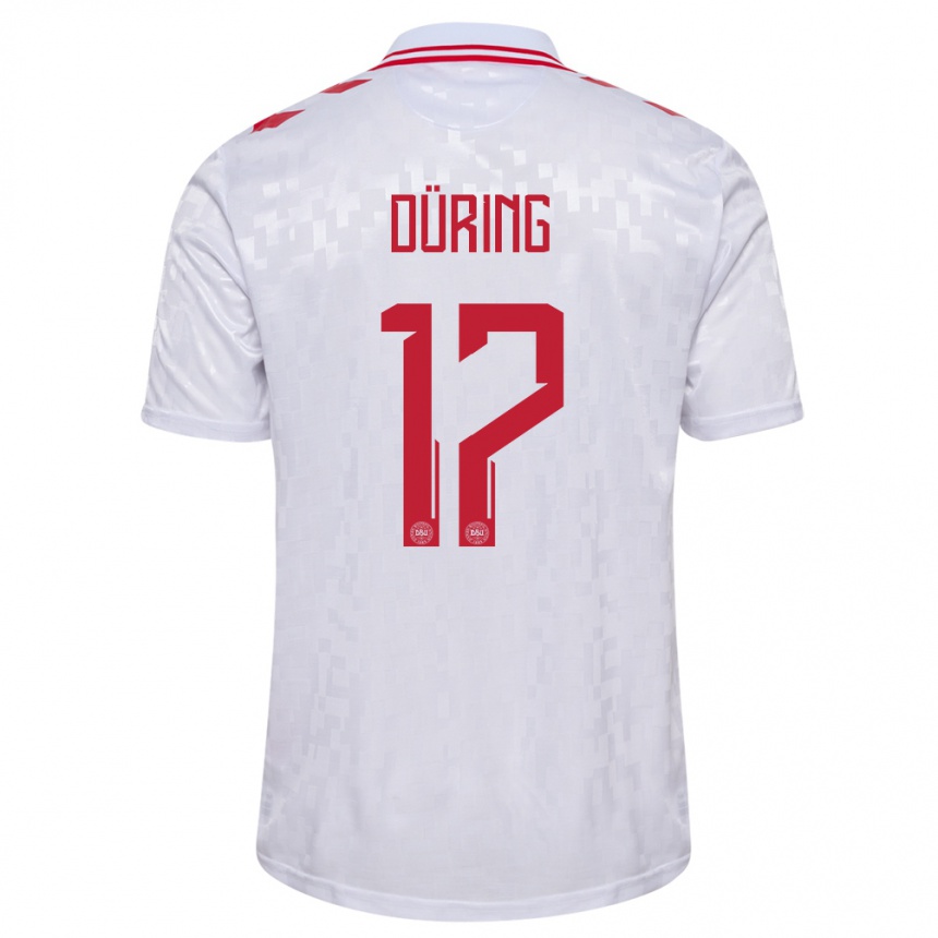 Niño Fútbol Camiseta Dinamarca Rasmus Düring #17 Blanco 2ª Equipación 24-26 Argentina