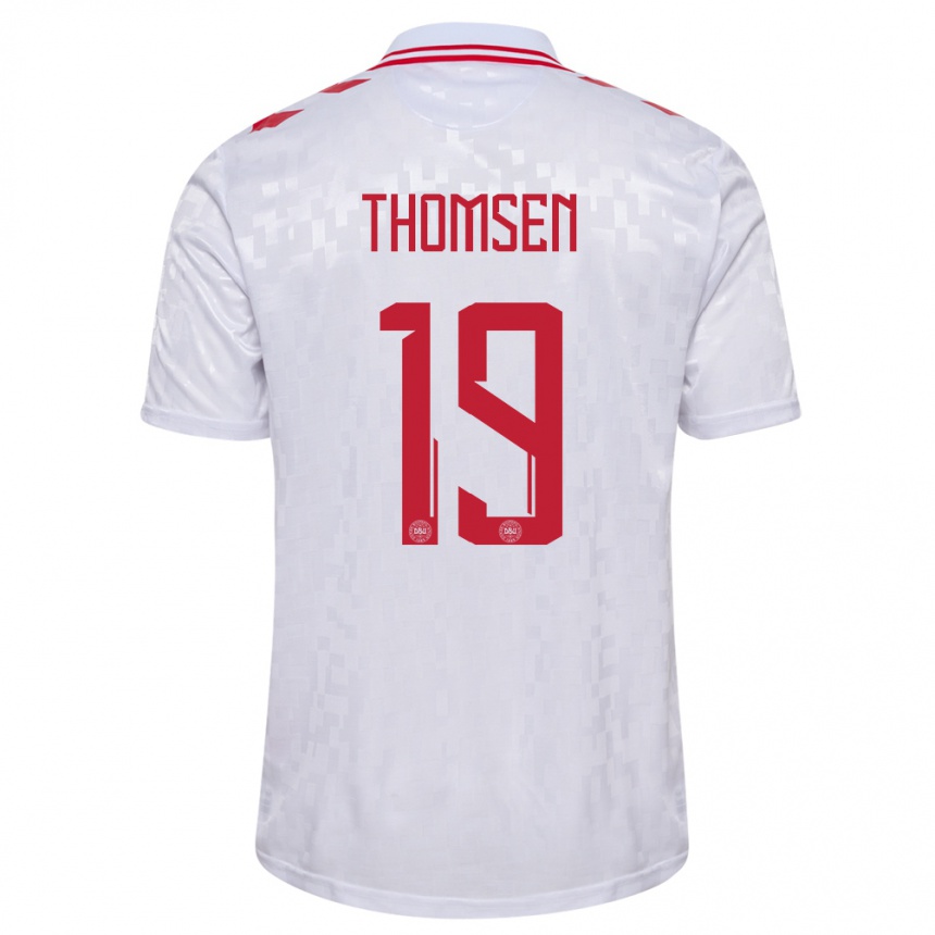 Niño Fútbol Camiseta Dinamarca Janni Thomsen #19 Blanco 2ª Equipación 24-26 Argentina