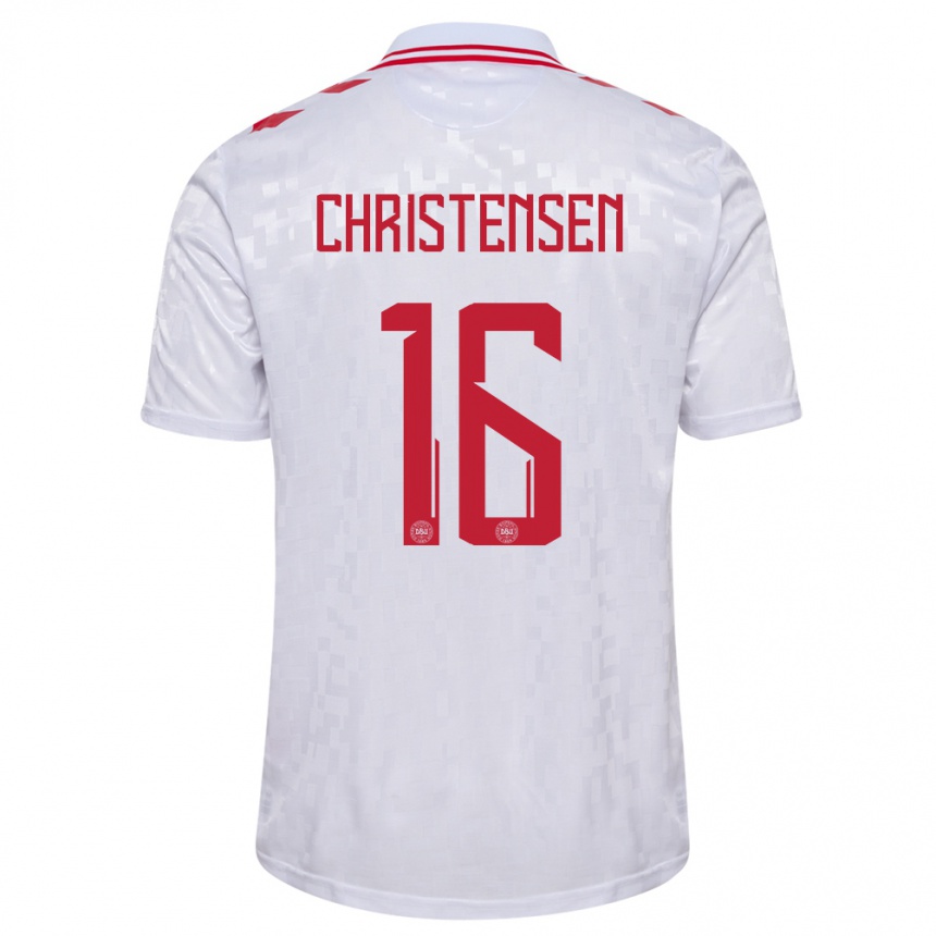 Niño Fútbol Camiseta Dinamarca Oliver Christensen #16 Blanco 2ª Equipación 24-26 Argentina