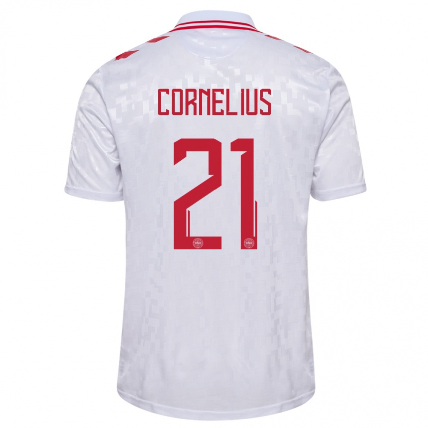 Niño Fútbol Camiseta Dinamarca Andreas Cornelius #21 Blanco 2ª Equipación 24-26 Argentina