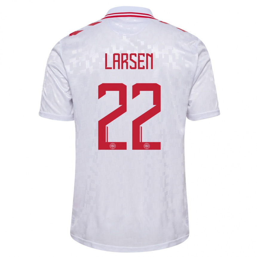 Niño Fútbol Camiseta Dinamarca Kathrine Larsen #22 Blanco 2ª Equipación 24-26 Argentina