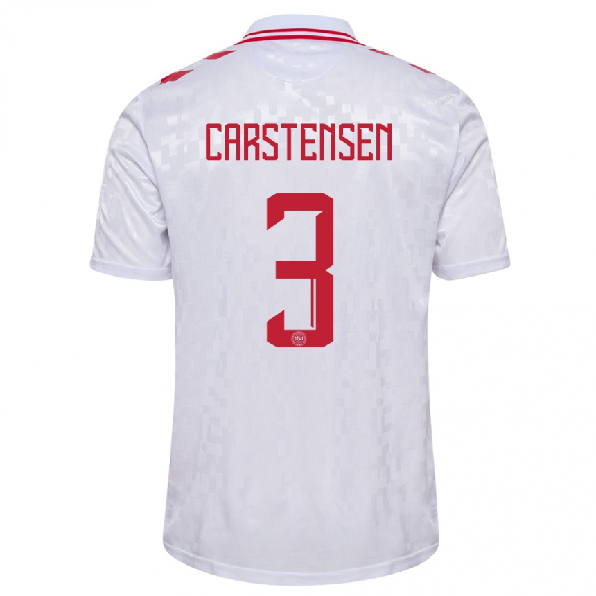 Niño Fútbol Camiseta Dinamarca Rasmus Carstensen #3 Blanco 2ª Equipación 24-26 Argentina