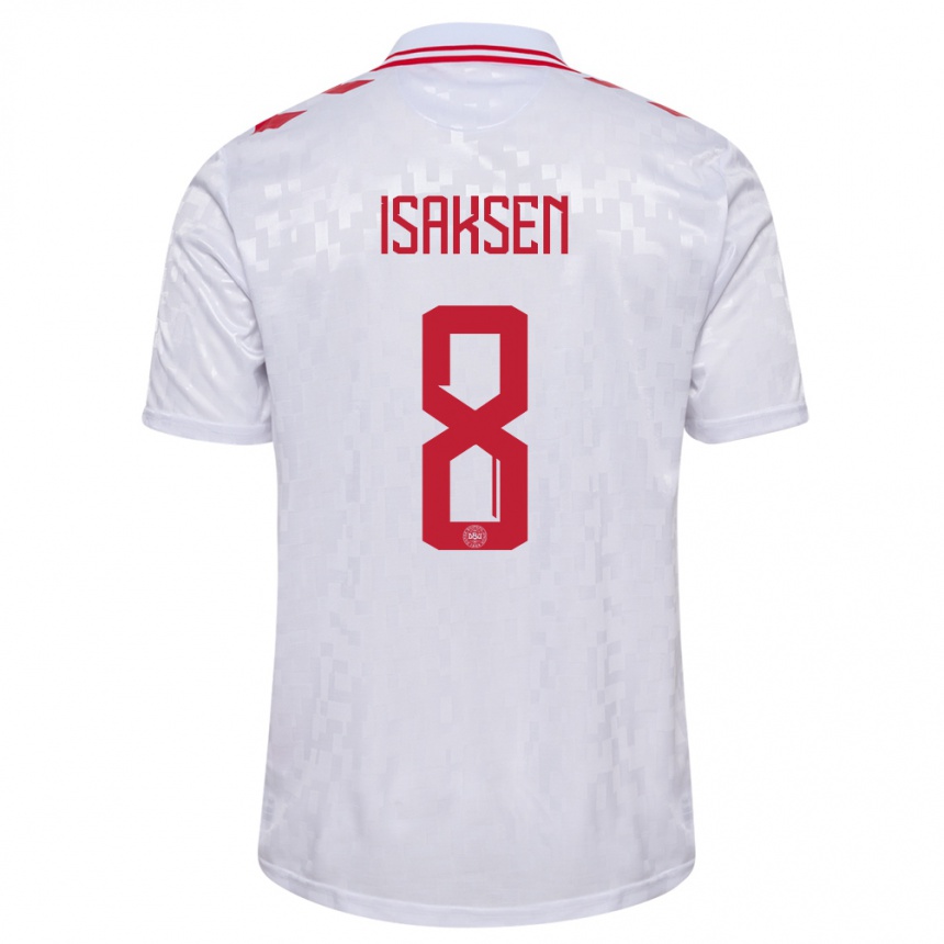 Niño Fútbol Camiseta Dinamarca Gustav Isaksen #8 Blanco 2ª Equipación 24-26 Argentina