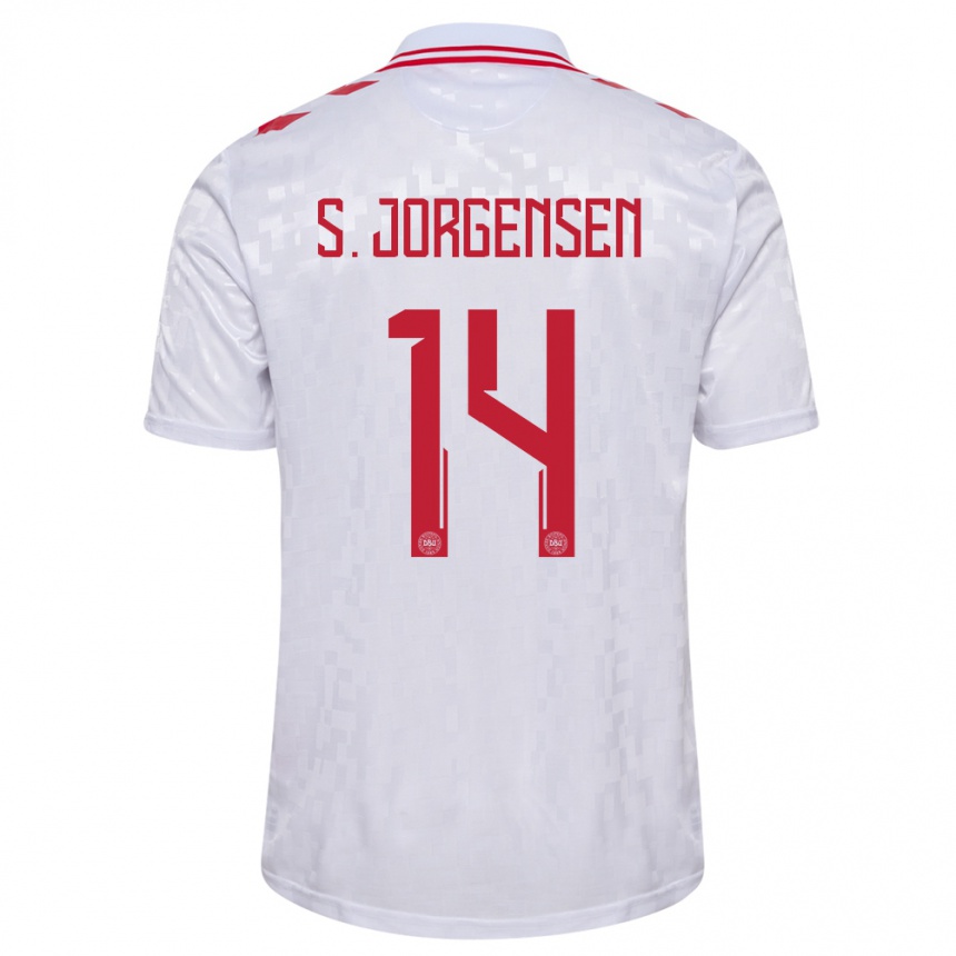 Niño Fútbol Camiseta Dinamarca Sebastian Jorgensen #14 Blanco 2ª Equipación 24-26 Argentina