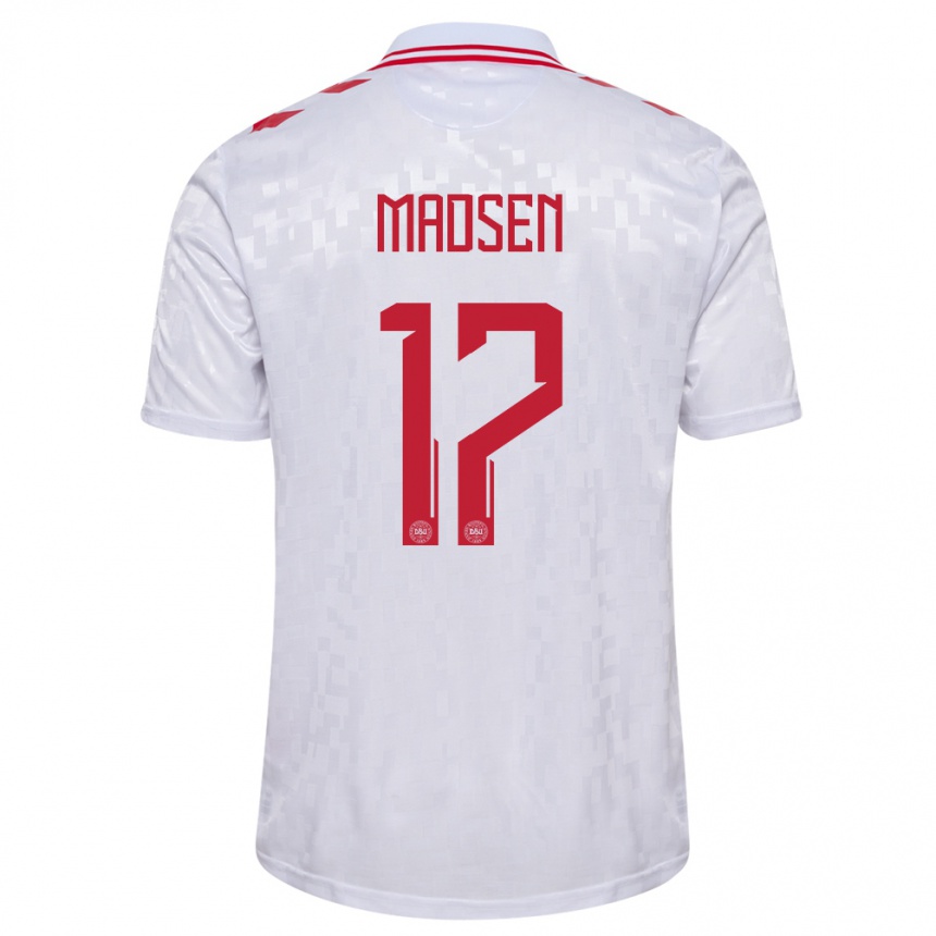 Niño Fútbol Camiseta Dinamarca Nicolas Madsen #17 Blanco 2ª Equipación 24-26 Argentina