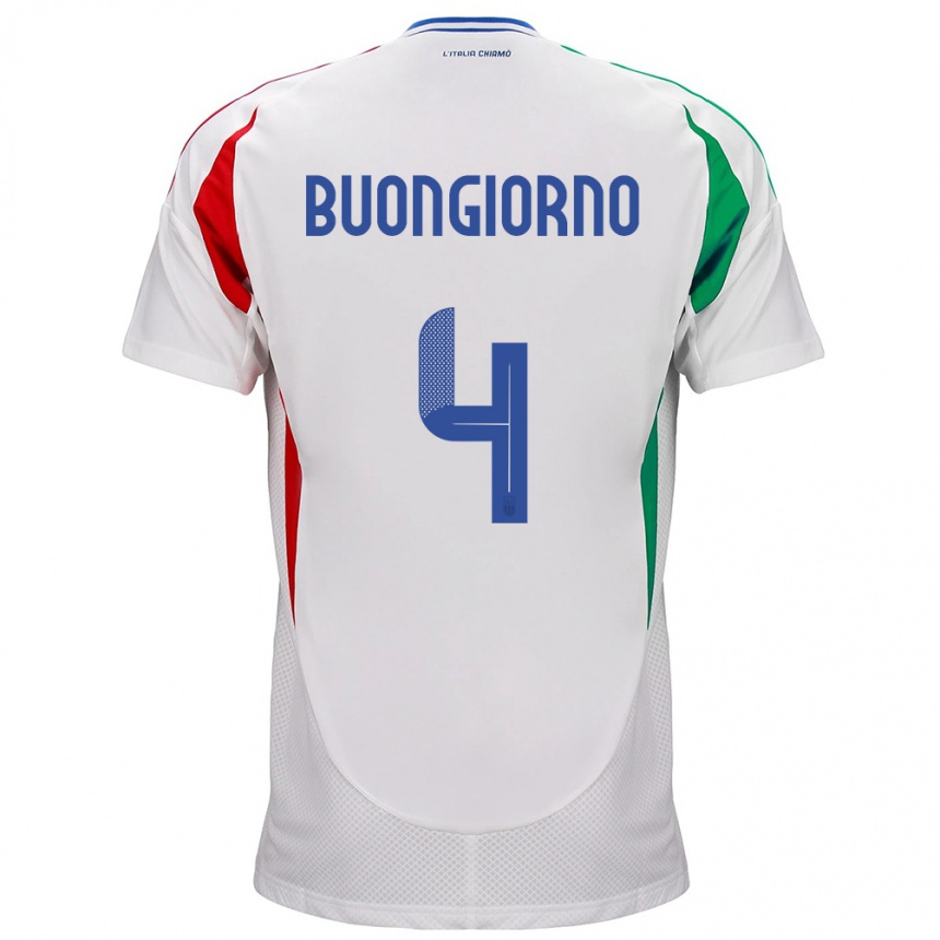 Niño Fútbol Camiseta Italia Alessandro Buongiorno #4 Blanco 2ª Equipación 24-26 Argentina