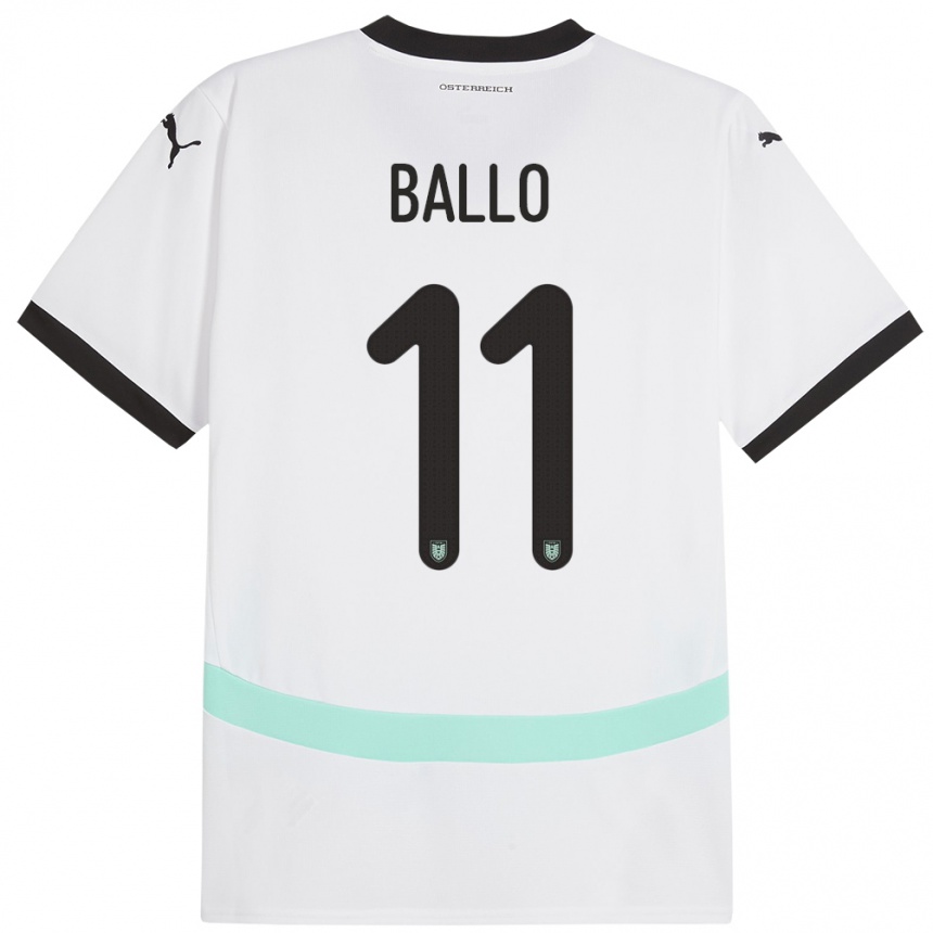 Niño Fútbol Camiseta Austria Thierno Ballo #11 Blanco 2ª Equipación 24-26 Argentina