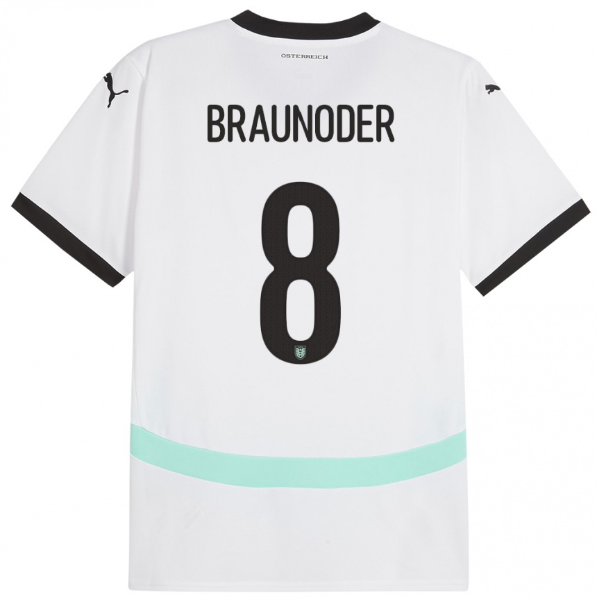 Niño Fútbol Camiseta Austria Matthias Braunöder #8 Blanco 2ª Equipación 24-26 Argentina