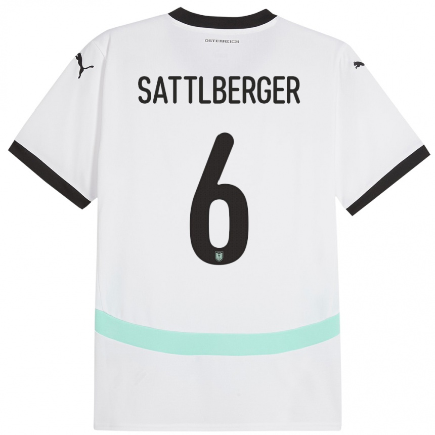 Niño Fútbol Camiseta Austria Nikolas Sattlberger #6 Blanco 2ª Equipación 24-26 Argentina