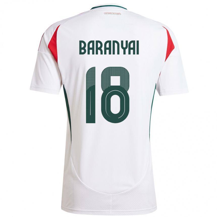 Niño Fútbol Camiseta Hungría Nimród Baranyai #18 Blanco 2ª Equipación 24-26 Argentina