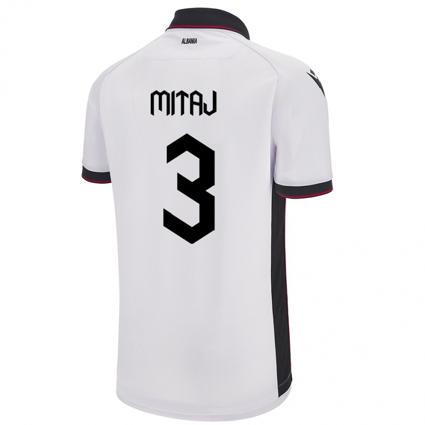 Niño Fútbol Camiseta Albania Mario Mitaj #3 Blanco 2ª Equipación 24-26 Argentina