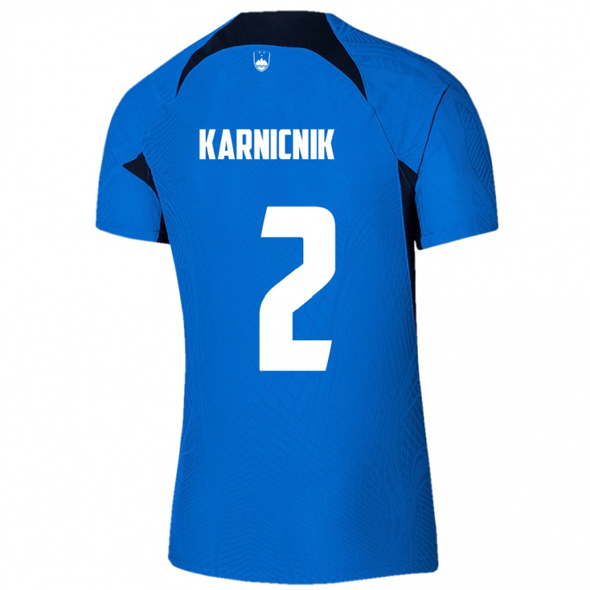 Niño Fútbol Camiseta Eslovenia Zan Karnicnik #2 Azul 2ª Equipación 24-26 Argentina