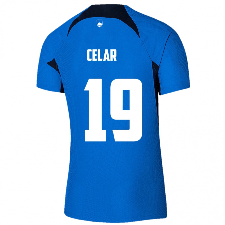 Niño Fútbol Camiseta Eslovenia Zan Celar #19 Azul 2ª Equipación 24-26 Argentina