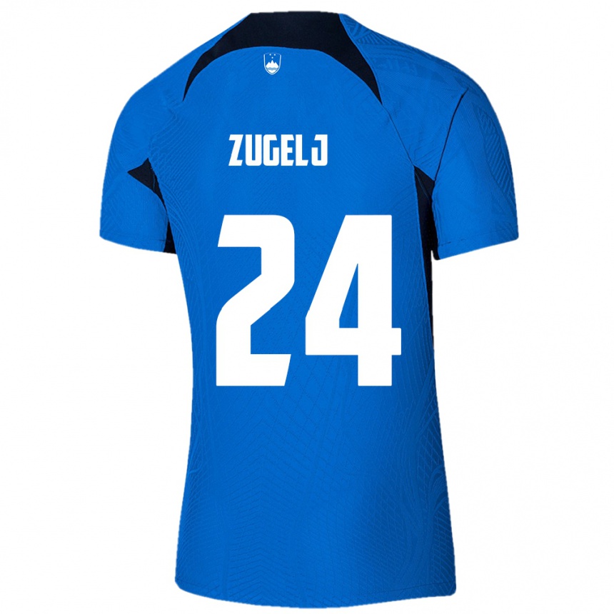 Niño Fútbol Camiseta Eslovenia Nino Zugelj #24 Azul 2ª Equipación 24-26 Argentina