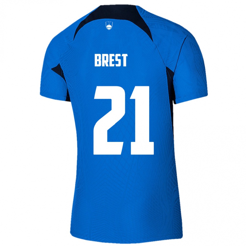 Niño Fútbol Camiseta Eslovenia Marko Brest #21 Azul 2ª Equipación 24-26 Argentina