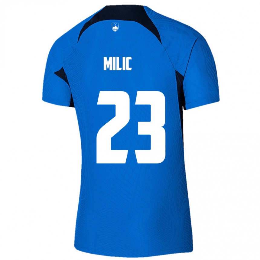 Niño Fútbol Camiseta Eslovenia Nino Milic #23 Azul 2ª Equipación 24-26 Argentina