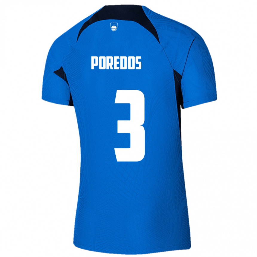 Niño Fútbol Camiseta Eslovenia Luka Poredos #3 Azul 2ª Equipación 24-26 Argentina