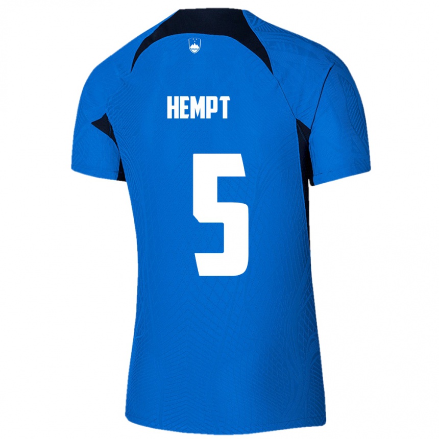 Niño Fútbol Camiseta Eslovenia Lukas Hempt #5 Azul 2ª Equipación 24-26 Argentina