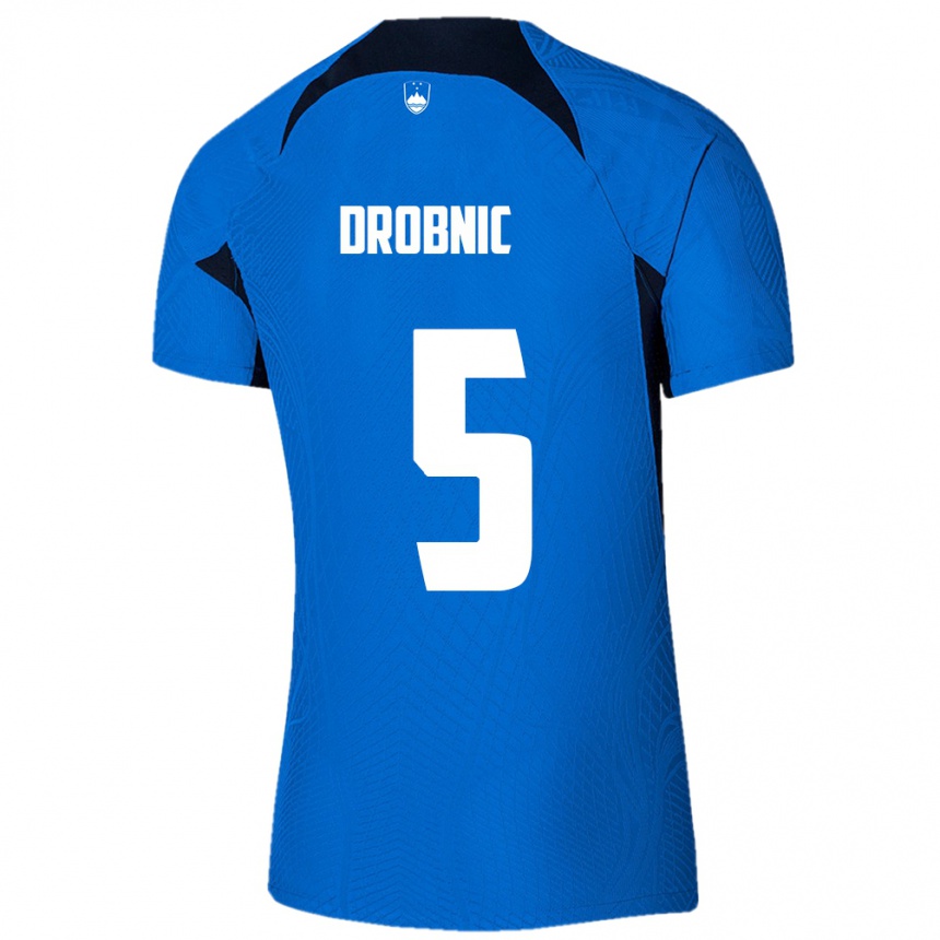 Niño Fútbol Camiseta Eslovenia Dominik Drobnic #5 Azul 2ª Equipación 24-26 Argentina