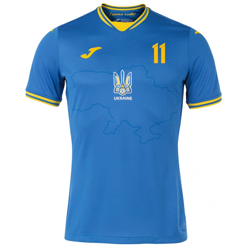 Niño Fútbol Camiseta Ucrania Danylo Krevsun #11 Azul 2ª Equipación 24-26 Argentina