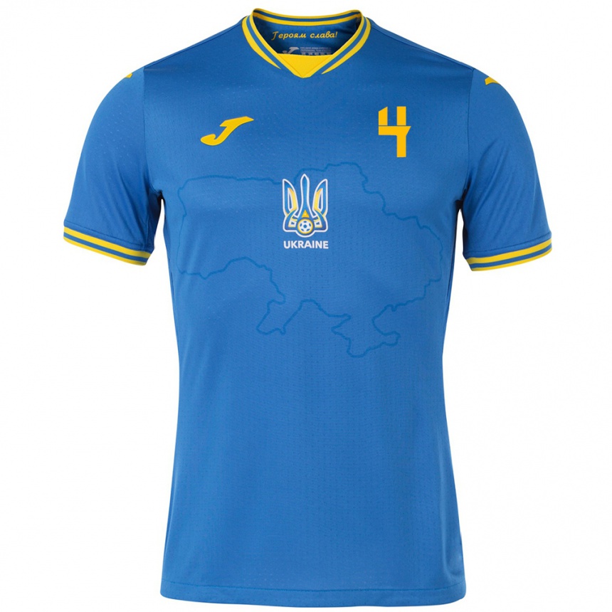 Niño Fútbol Camiseta Ucrania Maksym Taloverov #4 Azul 2ª Equipación 24-26 Argentina