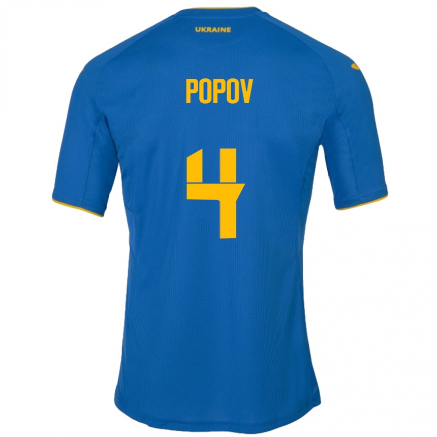 Niño Fútbol Camiseta Ucrania Denys Popov #4 Azul 2ª Equipación 24-26 Argentina