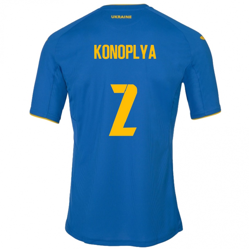 Niño Fútbol Camiseta Ucrania Yukhym Konoplya #2 Azul 2ª Equipación 24-26 Argentina