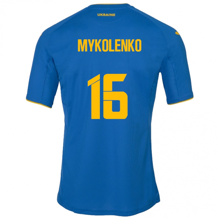 Niño Fútbol Camiseta Ucrania Vitaliy Mykolenko #16 Azul 2ª Equipación 24-26 Argentina