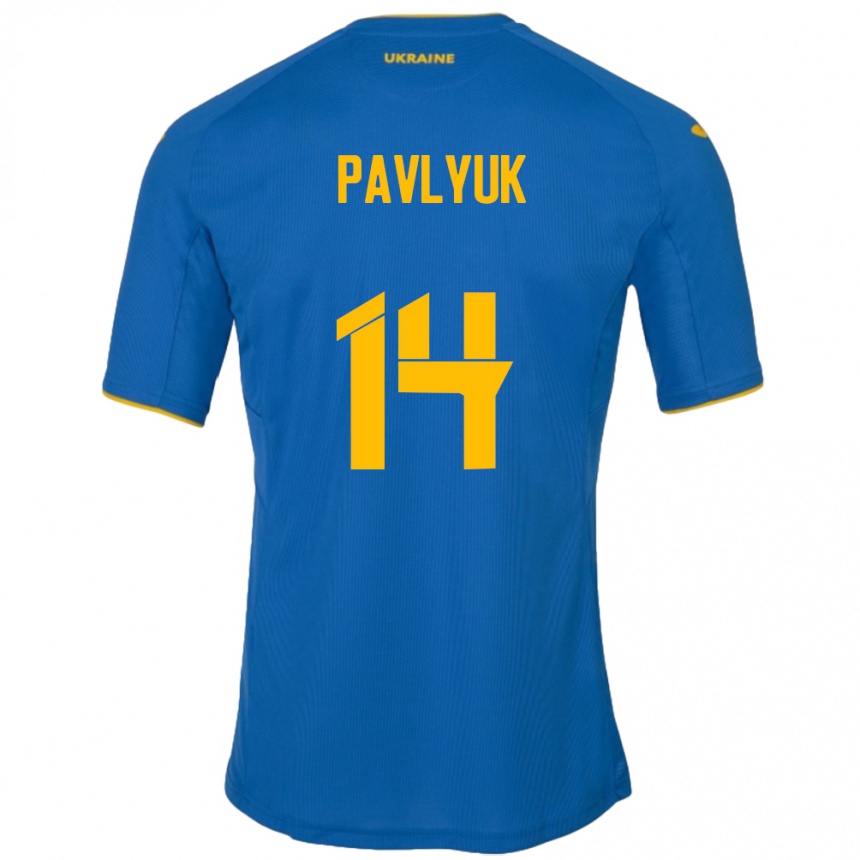 Niño Fútbol Camiseta Ucrania Yevgen Pavlyuk #14 Azul 2ª Equipación 24-26 Argentina