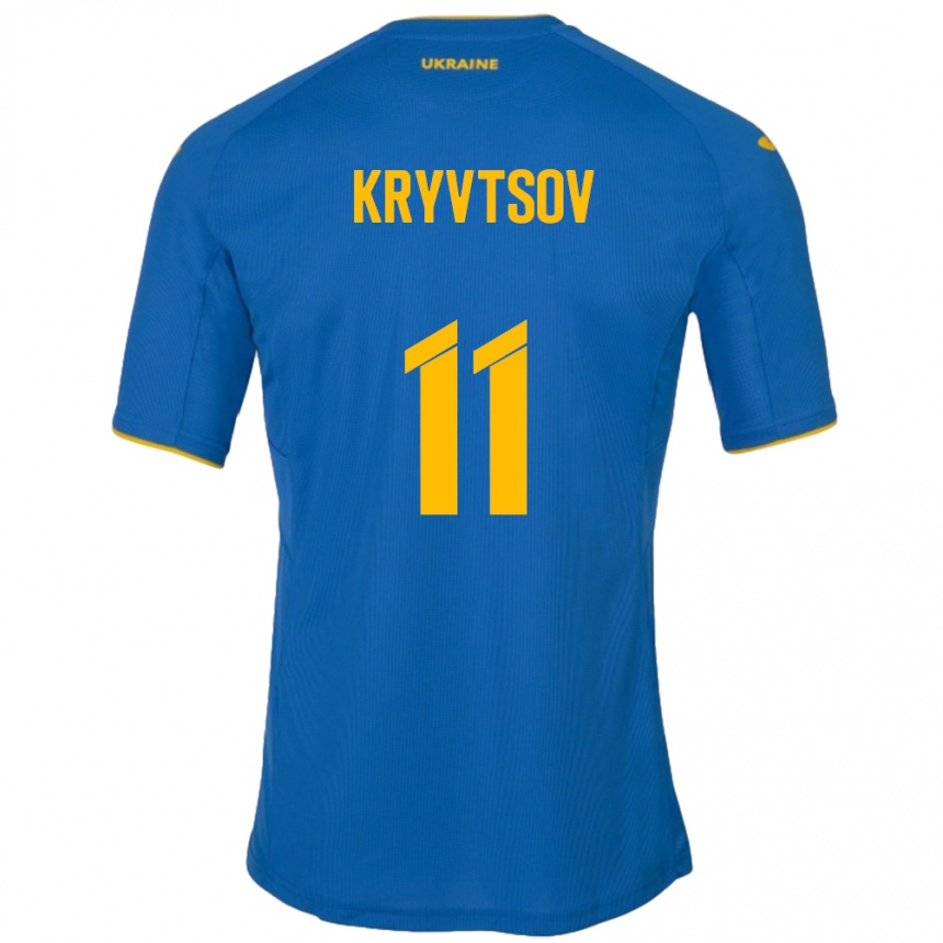 Niño Fútbol Camiseta Ucrania Nikita Kryvtsov #11 Azul 2ª Equipación 24-26 Argentina