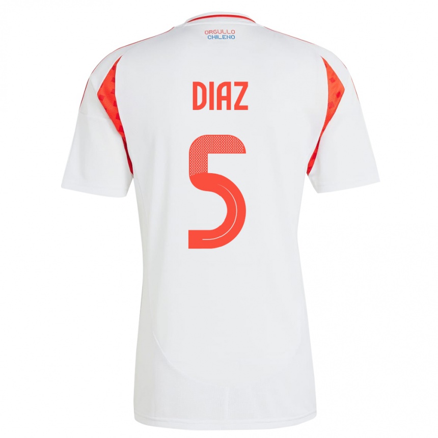 Niño Fútbol Camiseta Chile Paulo Díaz #5 Blanco 2ª Equipación 24-26 Argentina