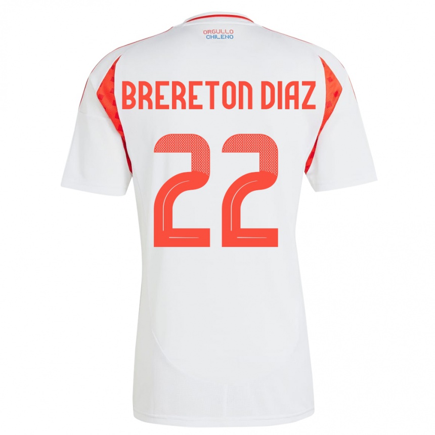 Niño Fútbol Camiseta Chile Ben Brereton Díaz #22 Blanco 2ª Equipación 24-26 Argentina