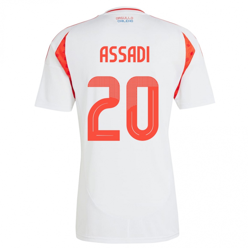 Niño Fútbol Camiseta Chile Lucas Assadi #20 Blanco 2ª Equipación 24-26 Argentina