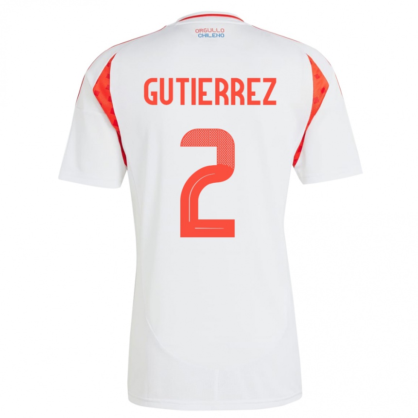 Niño Fútbol Camiseta Chile Joaquín Gutiérrez #2 Blanco 2ª Equipación 24-26 Argentina