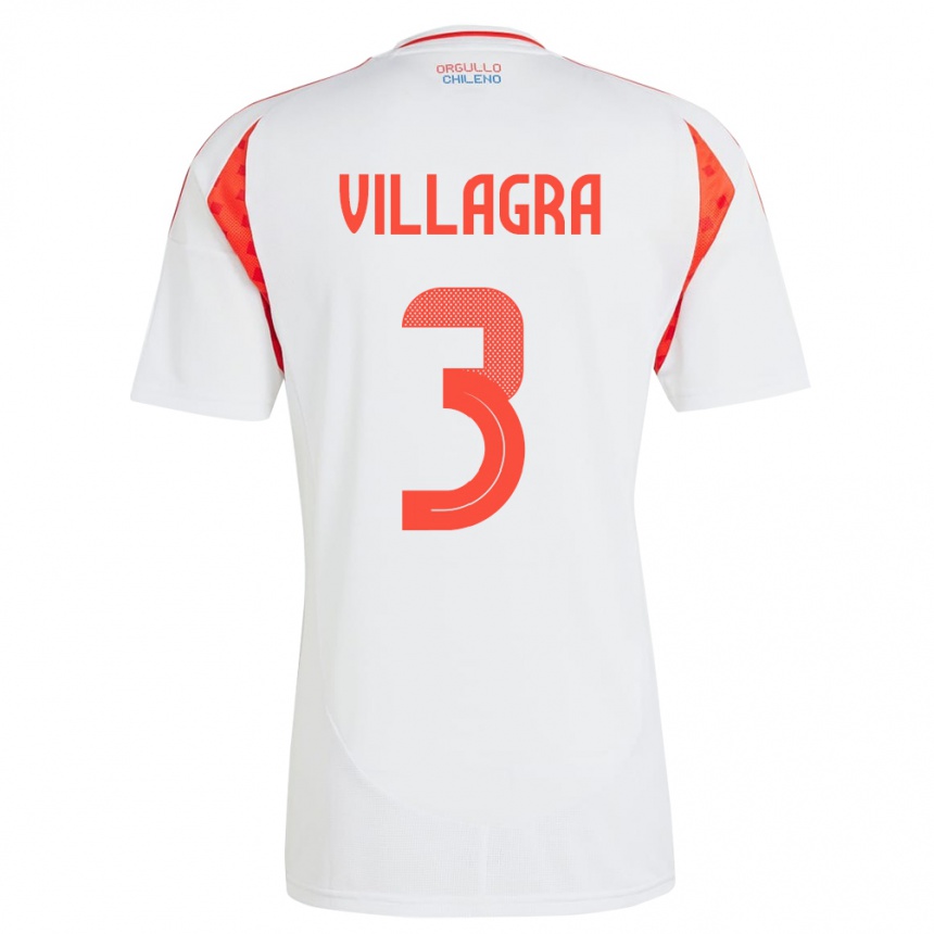 Niño Fútbol Camiseta Chile Jonathan Villagra #3 Blanco 2ª Equipación 24-26 Argentina