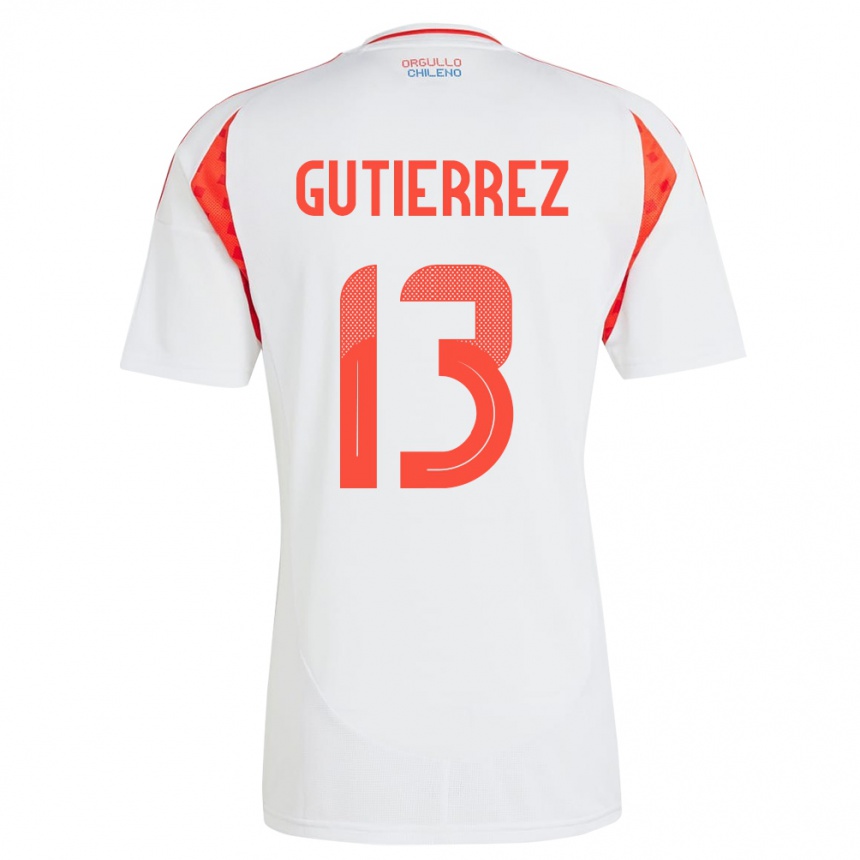 Niño Fútbol Camiseta Chile Daniel Gutiérrez #13 Blanco 2ª Equipación 24-26 Argentina