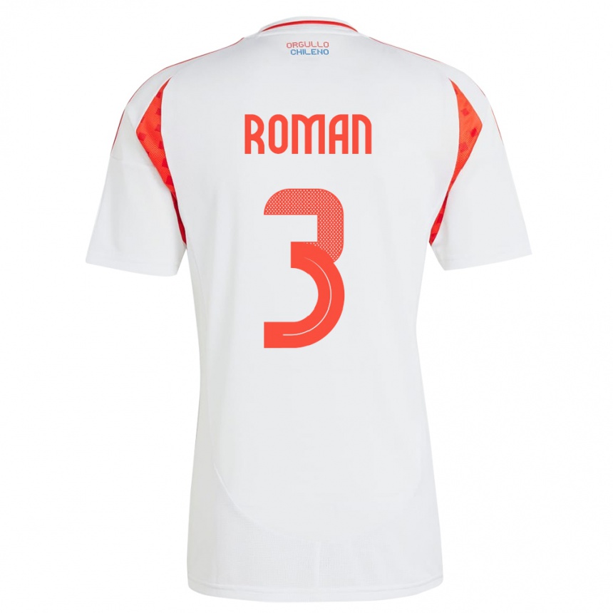 Niño Fútbol Camiseta Chile Iván Román #3 Blanco 2ª Equipación 24-26 Argentina