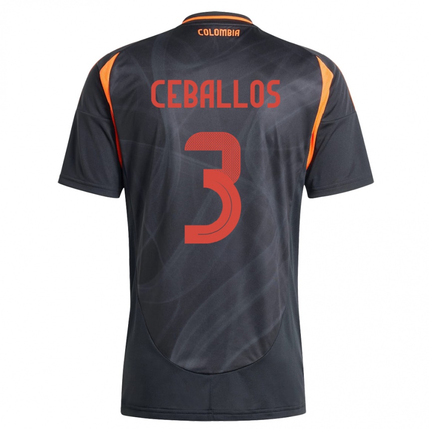 Niño Fútbol Camiseta Colombia Brayan Ceballos #3 Negro 2ª Equipación 24-26 Argentina