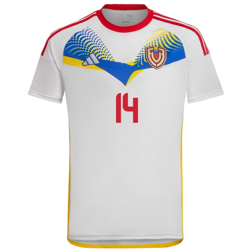 Niño Fútbol Camiseta Venezuela Miguel Vegas #14 Blanco 2ª Equipación 24-26 Argentina